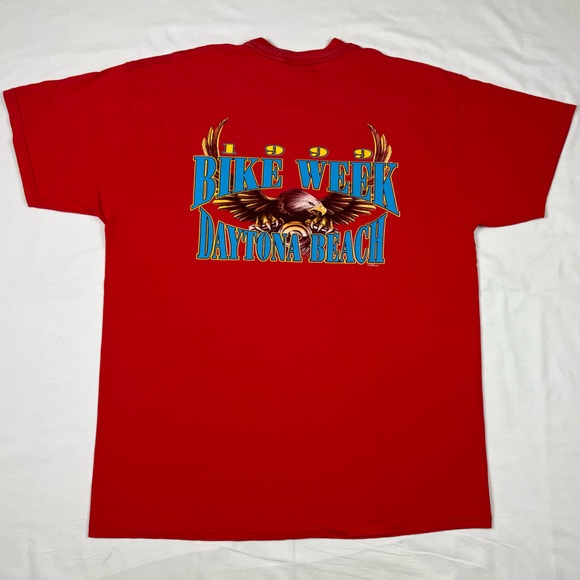 Vtg Daytona Bike Week Mens Biker T-Shirt XL 90s Red Double Sided Motorcycle A2 - Picture 2 of 9